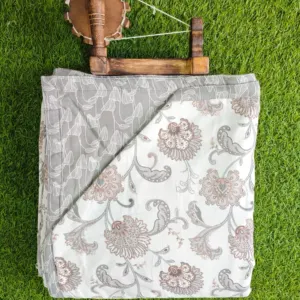 Grey Paisley Floral Reversible Double Bed Dohar 90x100 Dull Cotton (Barkha)