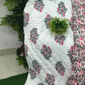 White Pink Floral Jaipuri razai wholesale Jaipur – White Pink Floral Buta mulmul cotton quilt, reversible – Jal Mahal collection