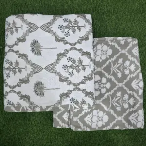 Grey Diamond Floral Jaal Reversible Single Bed Dohar Pack of 2, 58x87 (Mausam)