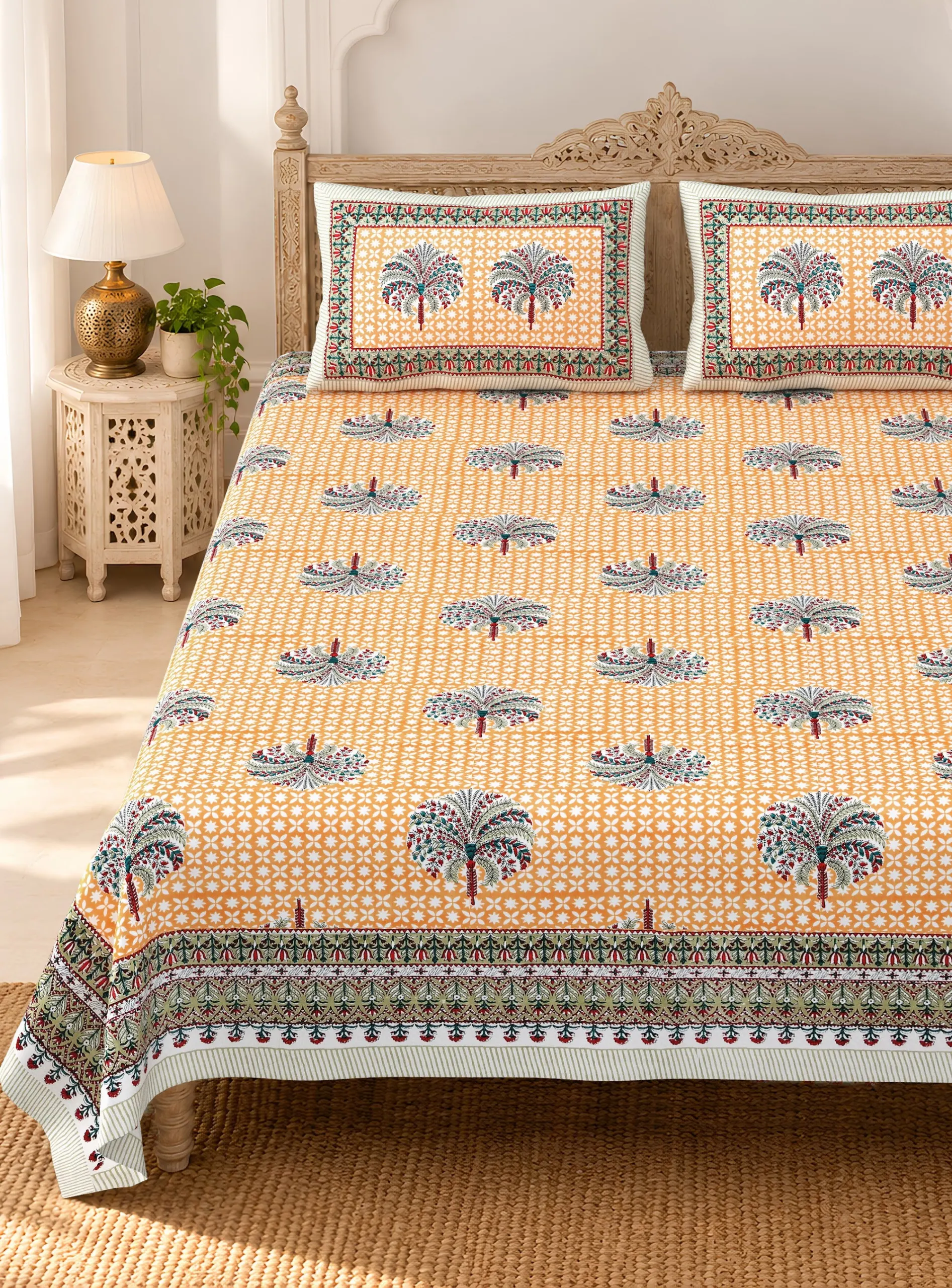 Aadoo Khajoor Buta pure cotton double bedsheet 90x108 wholesale Jaipur – view 2