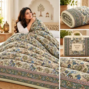 Sage Grey Floral Jaipuri razai wholesale Jaipur – Sage Grey Floral mulmul cotton quilt, reversible – Jal Mahal collection