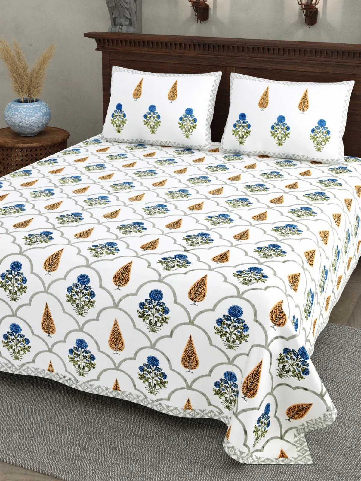 Teal Mughal Trellis printed cotton double bedsheet 90x108 wholesale Jaipur – Rangeela collection – view 2