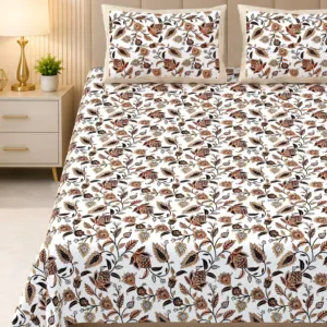 Brown jaal double bedsheet 100x108 wholesale Jaipur – Bhura Phool Jaal premium cotton double bedsheet 100x108 with 2 pillow covers – brown and rust – Jaipur wholesale