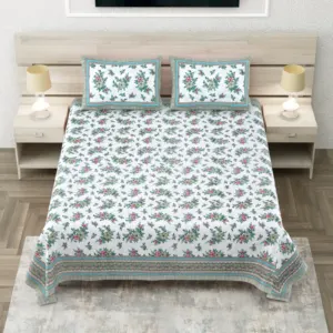 Teal vine king size bedsheet 108x108 wholesale Jaipur – Teal Floral Bel king size bedsheet 108x108 wholesale Jaipur – Sheesh Mahal collection