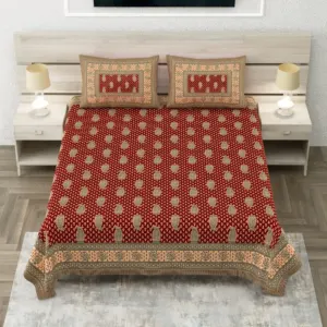 Red buta sanganeri double bedsheet 90x108 wholesale Jaipur – Red Booti double bedsheet 90x108 wholesale Jaipur – Sanganer Heritage collection