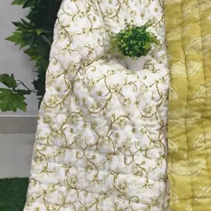 Yellow Floral Vine Jaipuri razai wholesale Jaipur – Yellow Floral Vine mulmul cotton quilt, reversible – Jal Mahal collection