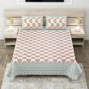 Peach king size bedsheet 108x108 wholesale Jaipur – Peach Fan Scallop king size bedsheet 108x108 wholesale Jaipur – Sheesh Mahal collection