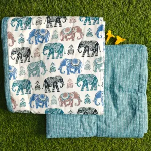 Aqua elephant single dohar 58x87 wholesale Jaipur – Aqua Elephant Parade reversible single bed dohar pack of 2 wholesale Jaipur – Mausam collection