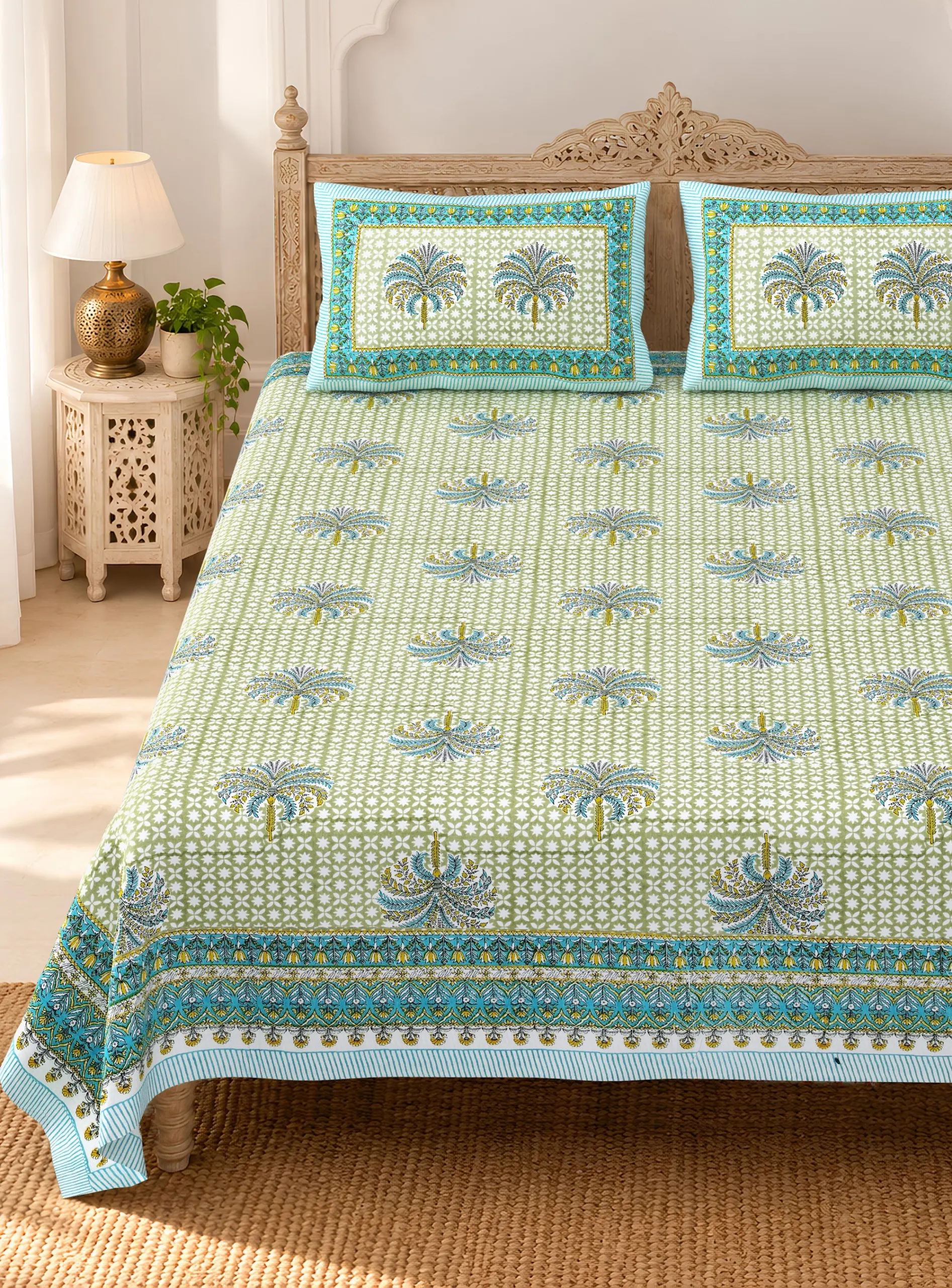 Pudina Khajoor Buta pure cotton double bedsheet 90x108 wholesale Jaipur – view 2