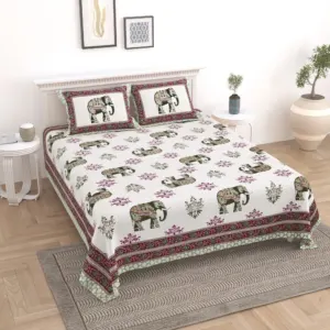 Grey elephant double bedsheet 90x108 wholesale Jaipur – Grey Elephant Maroon Border printed cotton double bedsheet 90x108 wholesale Jaipur – Rangeela collection