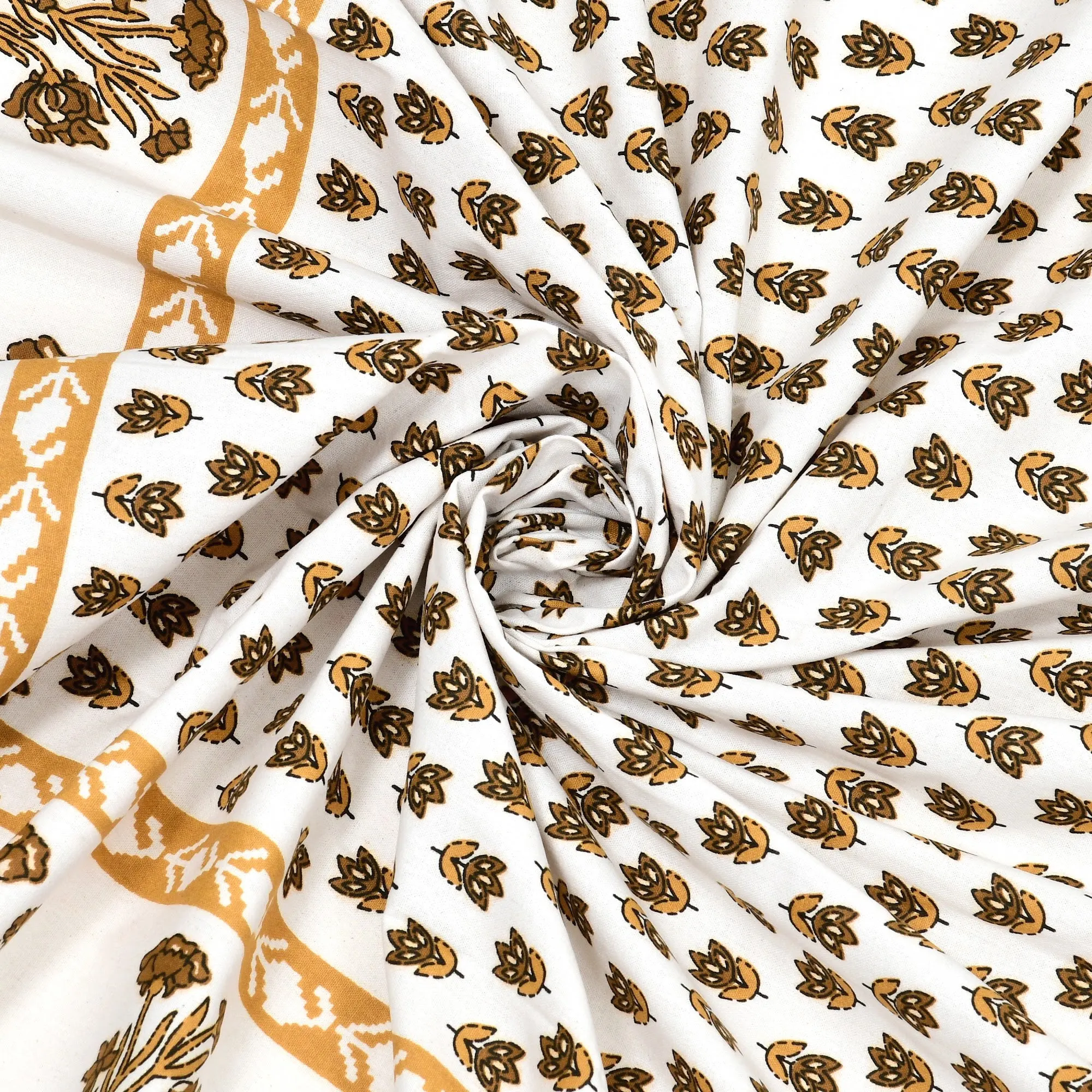 Mustard Mini Booti with Bel Border single bed cotton bedsheet 60x90 with pillow cover – mustard – Jaipur wholesale – image 6