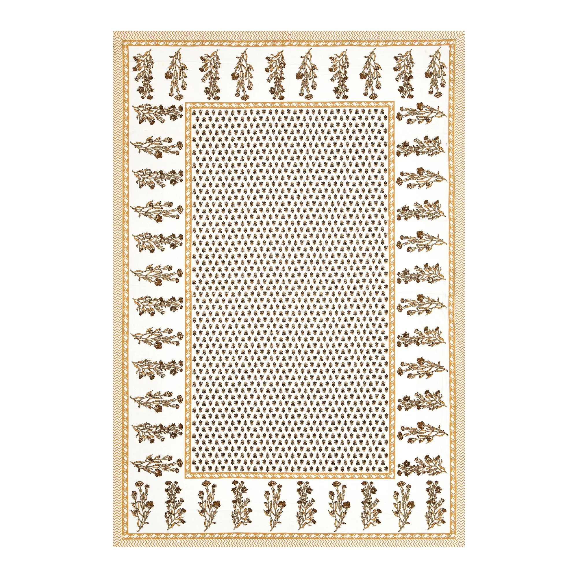 Mustard Mini Booti with Bel Border single bed cotton bedsheet 60x90 with pillow cover – mustard – Jaipur wholesale – image 4