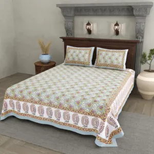 Beige Keri Border cotton double bedsheet 90x108 wholesale Jaipur – Mehrangarh collection