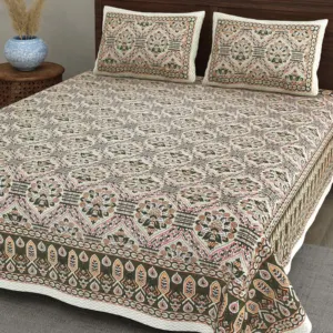 Beige Mughal Mandala cotton double bedsheet 90x108 wholesale Jaipur – Mehrangarh collection