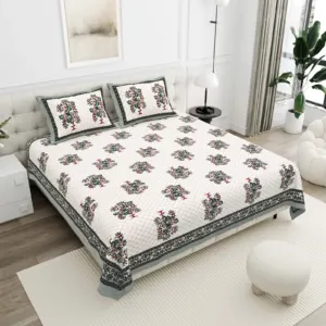 Black Big Buta cotton double bedsheet 90x108 wholesale Jaipur – Shwet Buta collection
