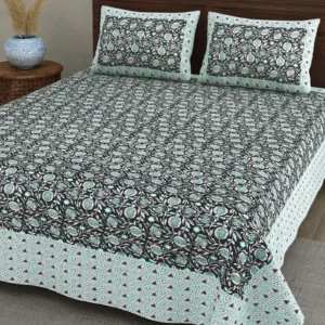 Black Floral cotton double bedsheet 90x108 wholesale Jaipur – Mehrangarh collection