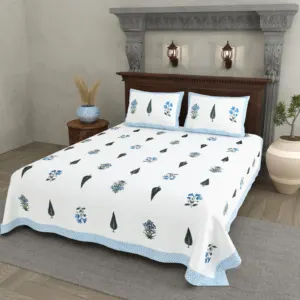 Blue Scatter Buta cotton double bedsheet 90x108 wholesale Jaipur – Shwet Buta collection