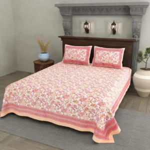 Blush Floral cotton double bedsheet 90x108 wholesale Jaipur – Gulab Bagh collection