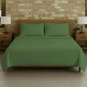 Bottle green satin stripe double bedsheet 93x108 wholesale Jaipur – plain cotton satin stripe sheet with 2 pillow covers – Shahi Satin Double collection