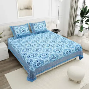 Cobalt Medallion cotton double bedsheet 90x108 wholesale Jaipur – Jheel Blue collection