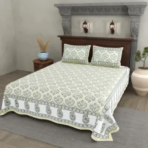 Cream Damask cotton double bedsheet 90x108 wholesale Jaipur – Mehrangarh collection