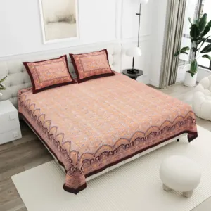 Dusty Peach Scallop cotton double bedsheet 90x108 wholesale Jaipur – Sunehri collection
