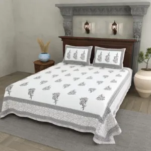Grey Big Buta cotton double bedsheet 90x108 wholesale Jaipur – Shwet Buta collection