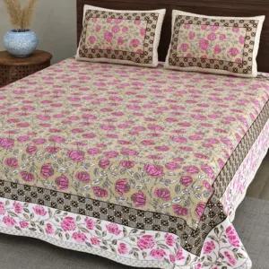 Grey Pink Rose cotton double bedsheet 90x108 wholesale Jaipur – Mehrangarh collection
