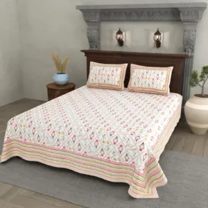 Ivory Rose Diamond cotton double bedsheet 90x108 wholesale Jaipur – Gulab Bagh collection