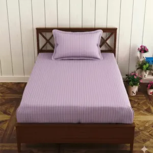 Lavender Plain Cotton Satin Stripe Single Bedsheet 63x90 with 1 Pillow Cover (Shahi Satin Single)