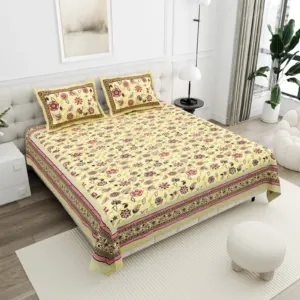 Lemon Floral cotton double bedsheet 90x108 wholesale Jaipur – Sunehri collection