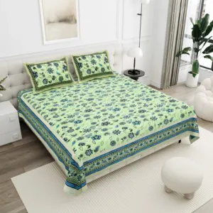 Lime Floral cotton double bedsheet 90x108 wholesale Jaipur – Mehrangarh collection
