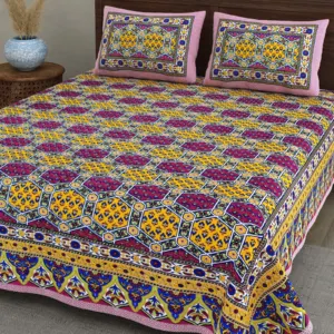 Magenta Hexagon cotton double bedsheet 90x108 wholesale Jaipur – Gulab Bagh collection