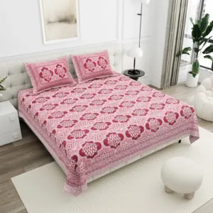 Magenta Medallion cotton double bedsheet 90x108 wholesale Jaipur – Gulab Bagh collection