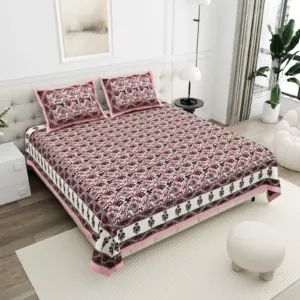 Maroon Floral Jaal cotton double bedsheet 90x108 wholesale Jaipur – Gulab Bagh collection