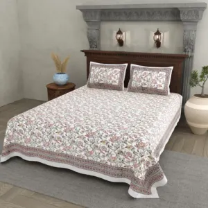 Mauve Floral cotton double bedsheet 90x108 wholesale Jaipur – Gulab Bagh collection