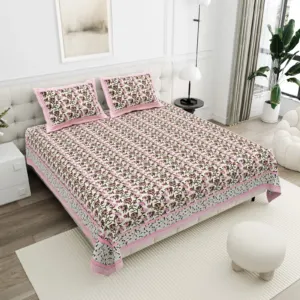 Mauve Stripe Floral cotton double bedsheet 90x108 wholesale Jaipur – Gulab Bagh collection