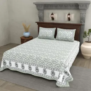 Mint Damask Border cotton double bedsheet 90x108 wholesale Jaipur – Mehrangarh collection