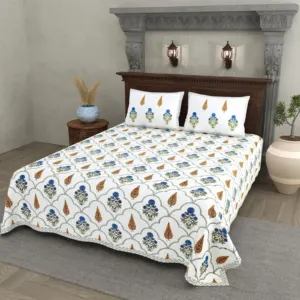 Multicolour Ogee Buta cotton double bedsheet 90x108 wholesale Jaipur – Shwet Buta collection