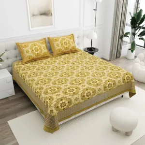 Mustard Mandala cotton double bedsheet 90x108 wholesale Jaipur – Sunehri collection