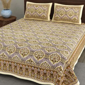 Mustard Mughal Mandala cotton double bedsheet 90x108 wholesale Jaipur – Sunehri collection