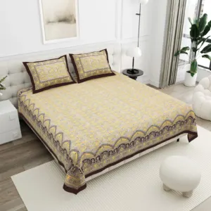 Mustard Scallop cotton double bedsheet 90x108 wholesale Jaipur – Sunehri collection