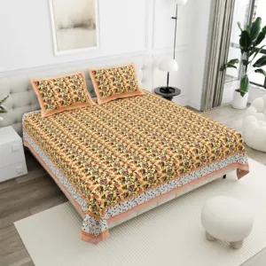 Mustard Stripe Floral cotton double bedsheet 90x108 wholesale Jaipur – Sunehri collection