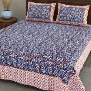 Navy Anar Jaal cotton double bedsheet 90x108 wholesale Jaipur – Mehrangarh collection