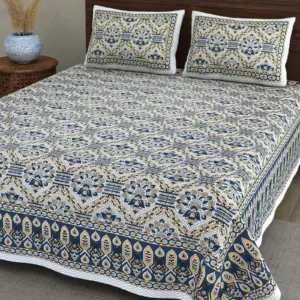 Navy Mughal Mandala cotton double bedsheet 90x108 wholesale Jaipur β Mehrangarh collection