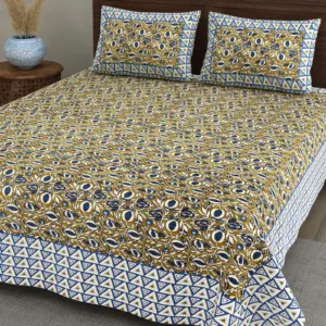 Olive Anar Jaal cotton double bedsheet 90x108 wholesale Jaipur – Mehrangarh collection