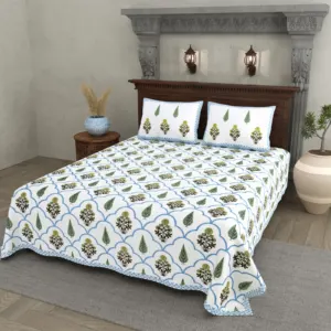 Olive Ogee Trellis cotton double bedsheet 90x108 wholesale Jaipur – Shwet Buta collection