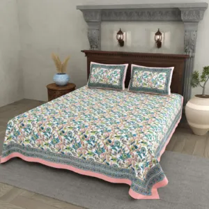 Pastel Garden Floral cotton double bedsheet 90x108 wholesale Jaipur – Gulab Bagh collection