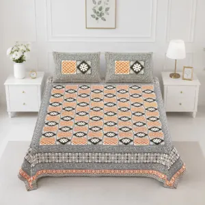 Peach Charcoal Geometric cotton double bedsheet 90x108 wholesale Jaipur – Sunehri collection