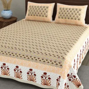 Peach Flower Pot Border cotton double bedsheet 90x108 wholesale Jaipur – Sunehri collection